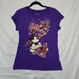 Disneys Size JuniorsXL Fitted Baby-Doll Tee-Shirt Mickey Mouse Purple Tatoo Look